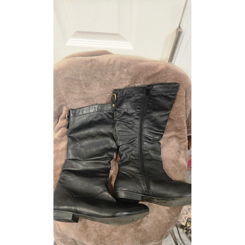 ALDO Black Leather Ruched Knee High Boots Buckle Accent Women US 10 EUR 41